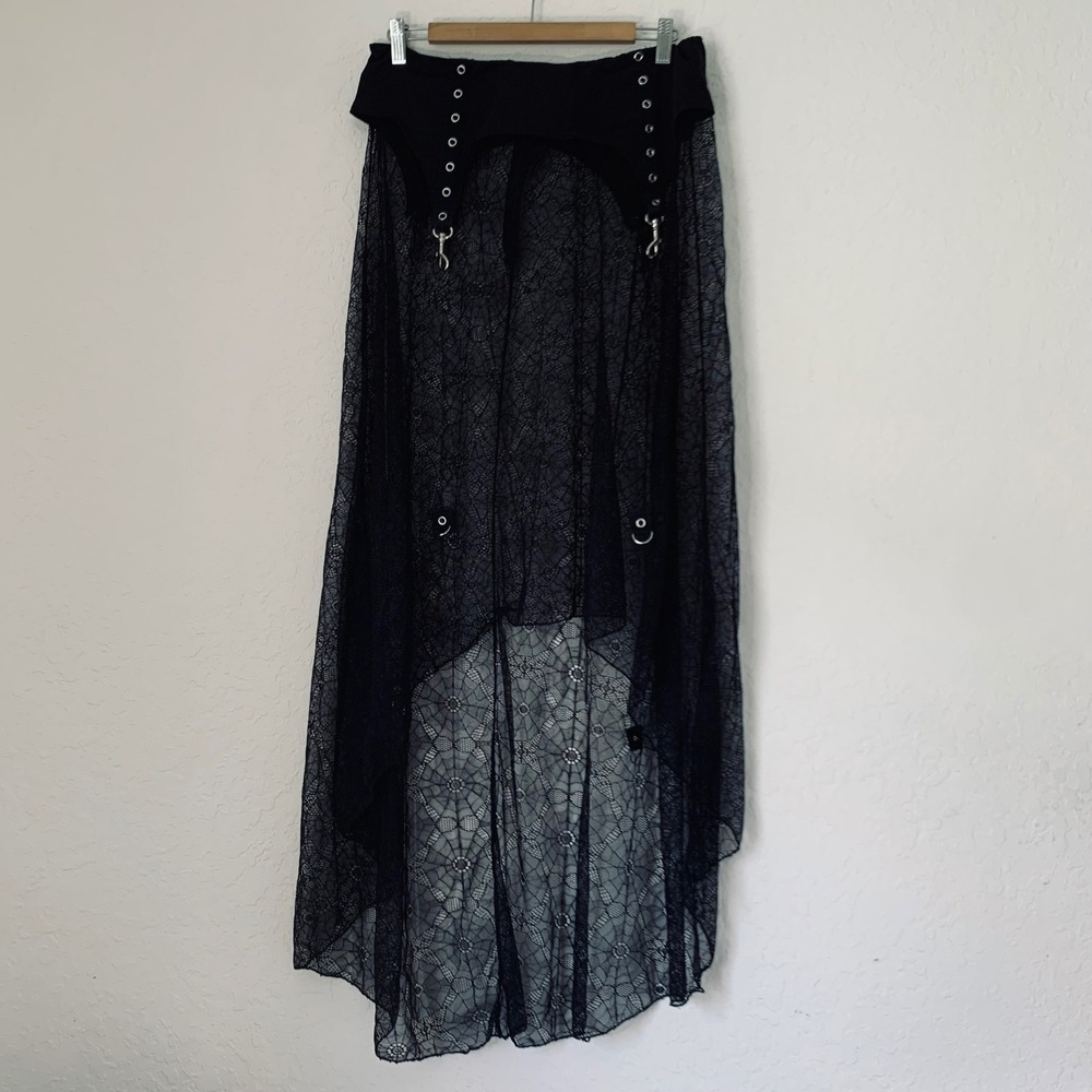 Widow Dolls Kill Skirt XXL Sheer Black Spiderweb Lace Bustle Goth Grunge Witch